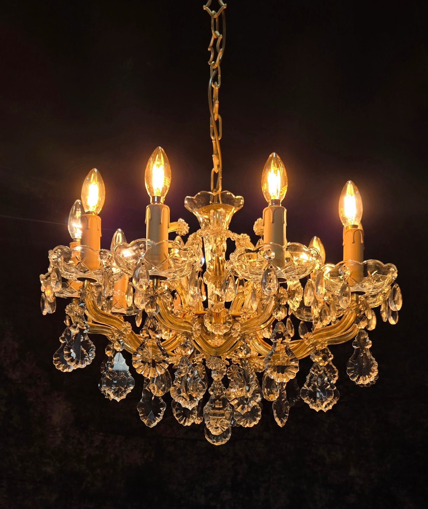 Stunning Vintage Made in Germany Marie Therese Crystal Brass 10 Light Chandelier