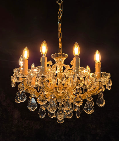 Stunning Vintage Made in Germany Marie Therese Crystal Brass 10 Light Chandelier