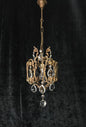 Beautiful Antique French 1 Light Brass Crystal Cage Chandelier Ceiling Light