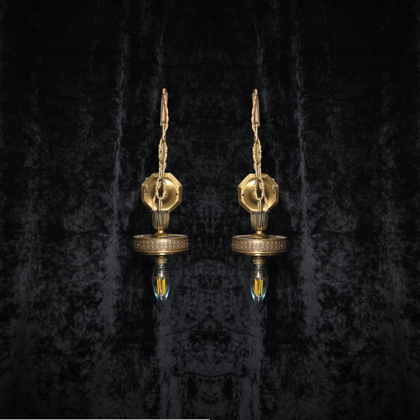 Unique Pair of Vintage Italian Brass Glass Lantern Wall Lights Sconces