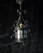 Lovely Petite Vintage French Wrought Iron Gothic Coloured Glass Lantern Light