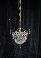 Beautiful Antique French Crystal Half Bag Brass Leaf Chandelier Ceiling Light