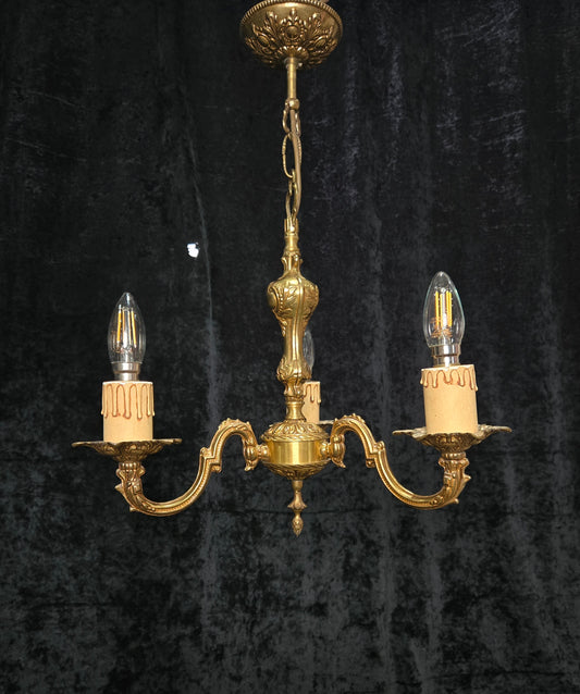 Decorative Vintage French 3 Arm Brass Chandelier Ceiling Light