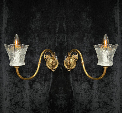 Classical Pair Antique Victorian 1 Arm Brass Swivel Gas to Electric Wall Lights