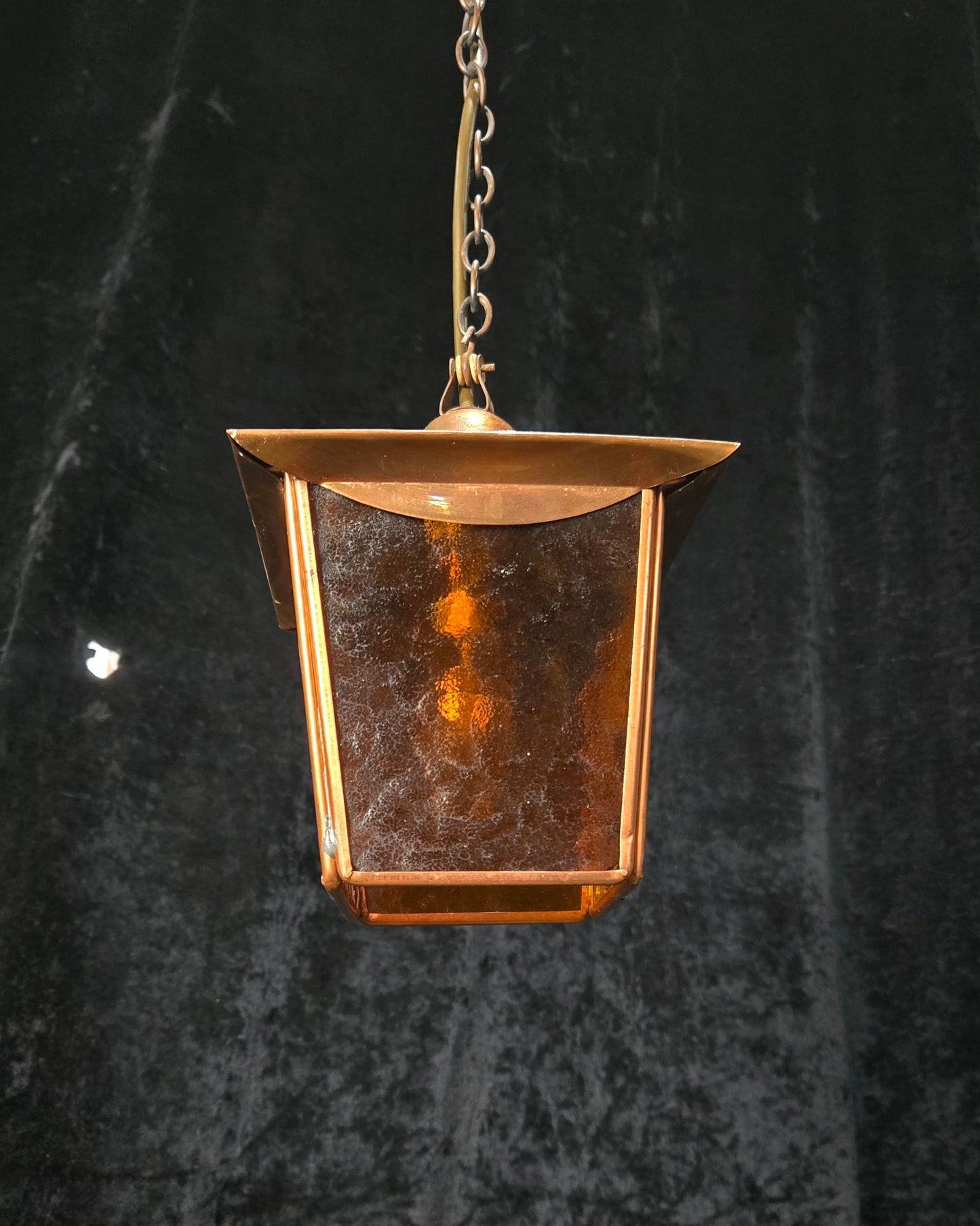 Lovely Vintage French Coloured Glass Copper Lantern Ceiling Light