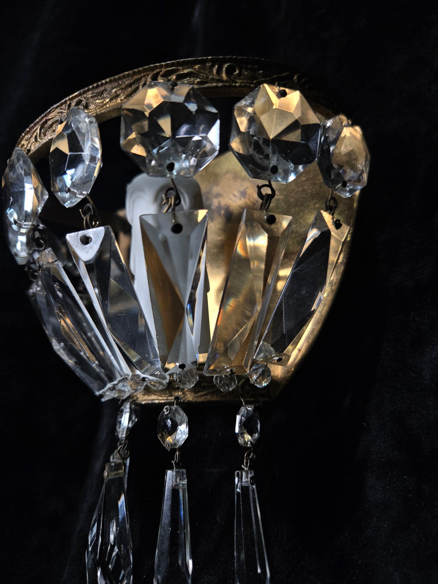 Stunning Pair Antique French Brass Crystal Montgolfiere Sconces Wall Lights