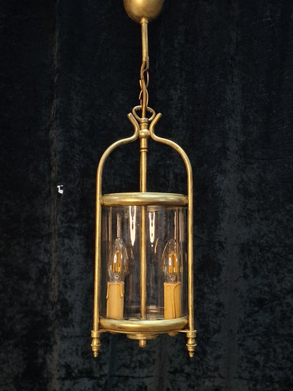 Classical Vintage French Cylinder Glass Gilded 2 Light Lantern Hallway Light