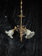 Gorgeous Antique French Brass 3 Arm Floral Chandelier Ceiling Light with Shades