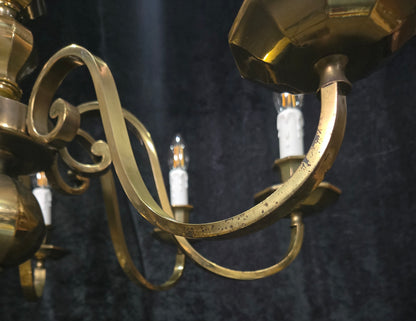 Classical Vintage Polished Brass Large 8 Arm Flemish Style Chandelier Light