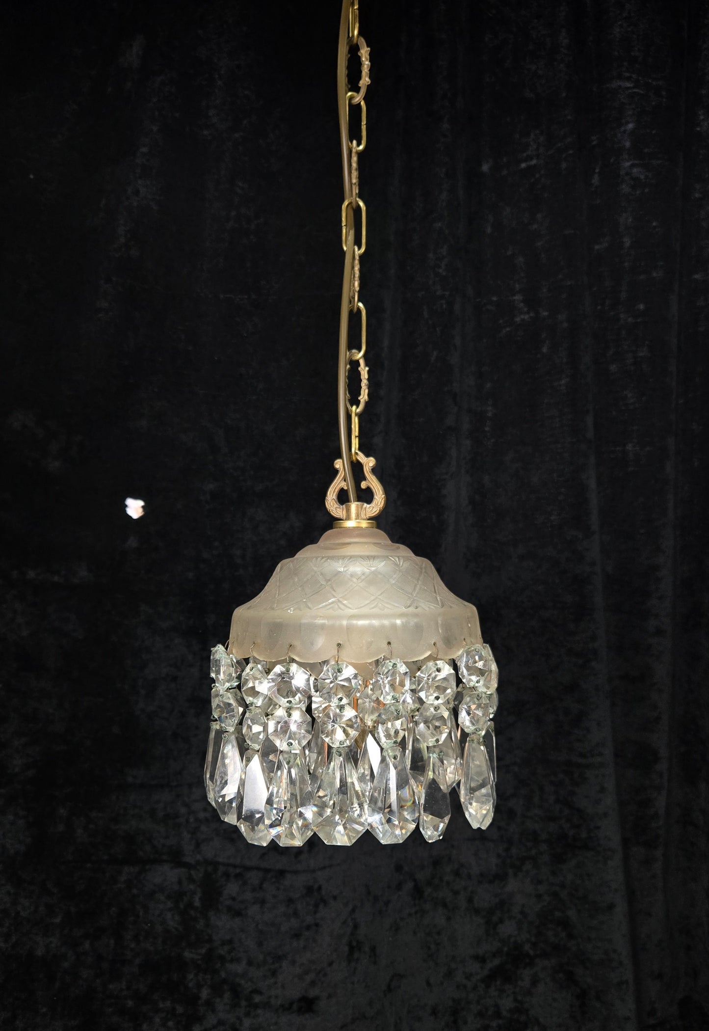 Classical Antique Czech 2 Tier Crystal Glass Brass Pendant Light Chandelier