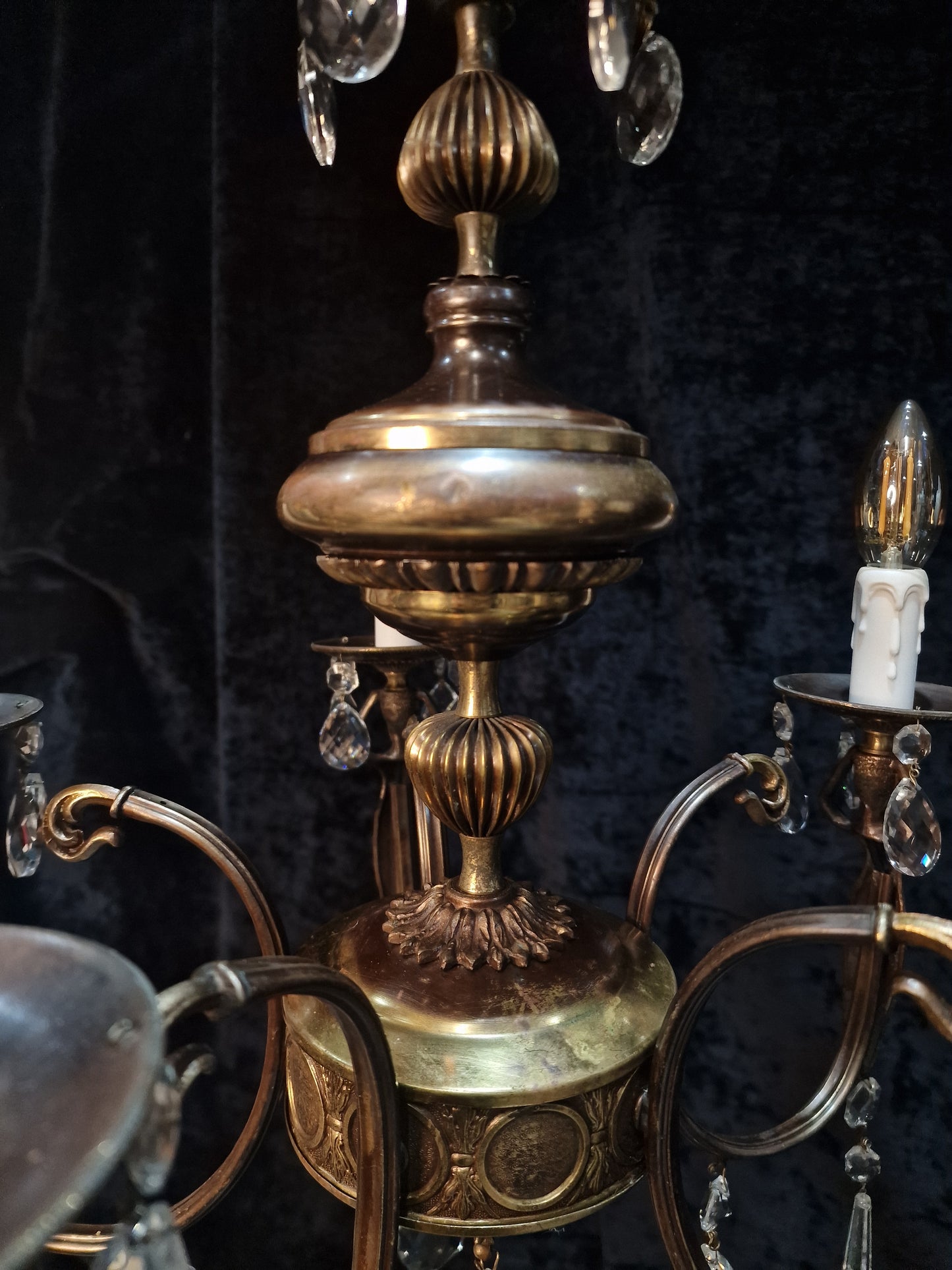 Unique Elegant Vintage Italian 5 Arm Brass and Crystal Mermaid Chandelier Light