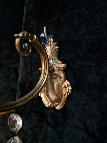 Lovely Pair Vintage Italian 1 Arm Brass Crystal Candle Wall Lights Wall Sconces