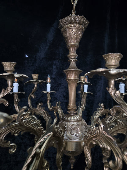 Fabulous Huge Heavy Vintage Italian Solid Brass 10 Arm 5 Candle Chandelier Light