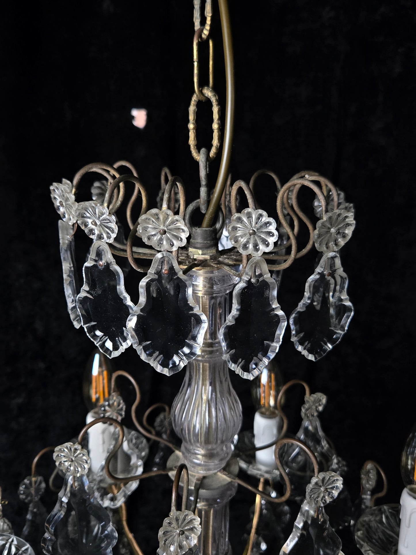 Fabulous Heavy Antique French 6 Arm Bronze Tiered Crystal Chandelier Light