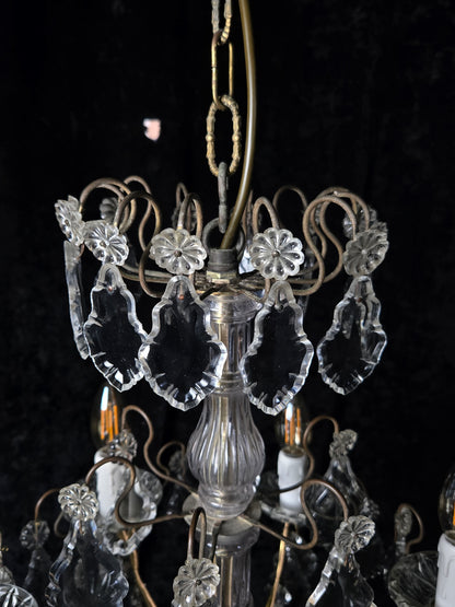 Fabulous Heavy Antique French 6 Arm Bronze Tiered Crystal Chandelier Light