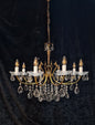 Lovely Vintage Italian 8 Arm 2 Tone Brass Leaf Crystal Chandelier Ceiling Light