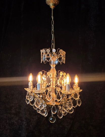 Fabulous Heavy Antique French 6 Arm Bronze Tiered Crystal Chandelier Light