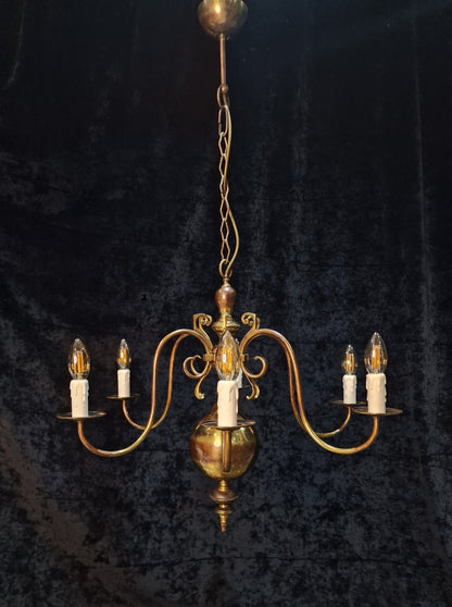 Classical Elegant Vintage 6 Arm Brass Flemish Chandelier Ceiling Light
