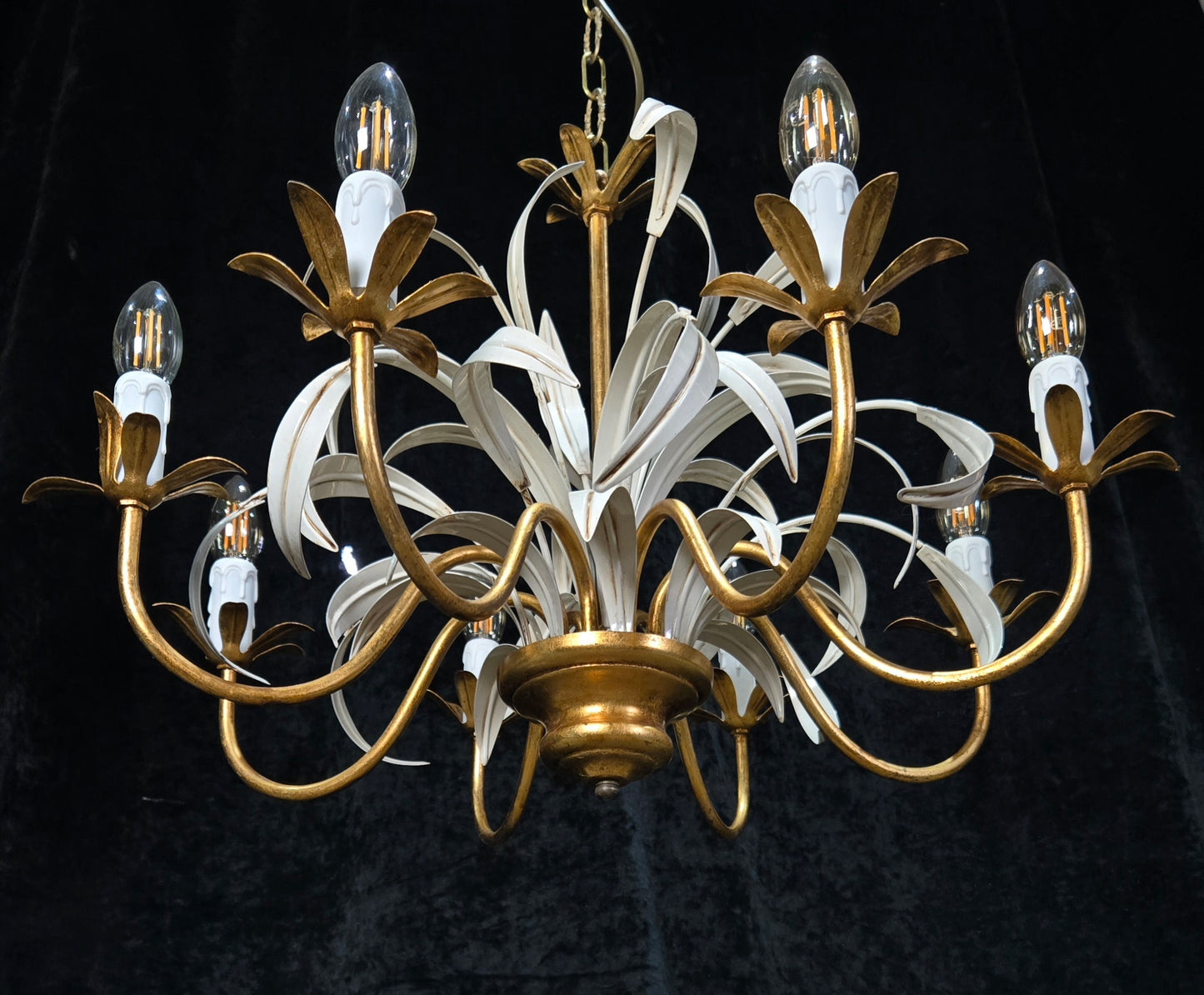 Lovely Vintage Italian MASCA Gilded Toleware 8 Arm Chandelier Ceiling Light