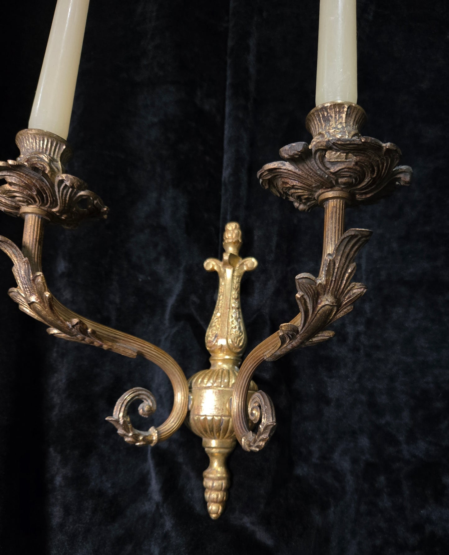 Decorative Pair of Antique French 2 Arm Solid Brass Candle Wall Lights Sconces