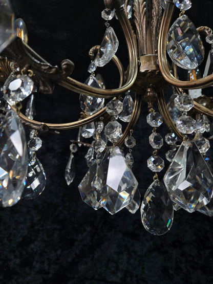 Fabulous Heavy Vintage Italian 6 Arm Leaf Crystal Chandelier Ceiling Light
