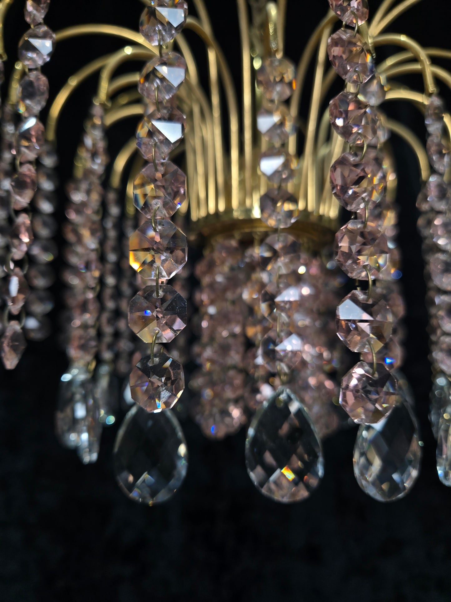 Very Pretty Vintage Italian 1 Light Cascading Pink and Clear Crystal Chandelier (3 for sale)