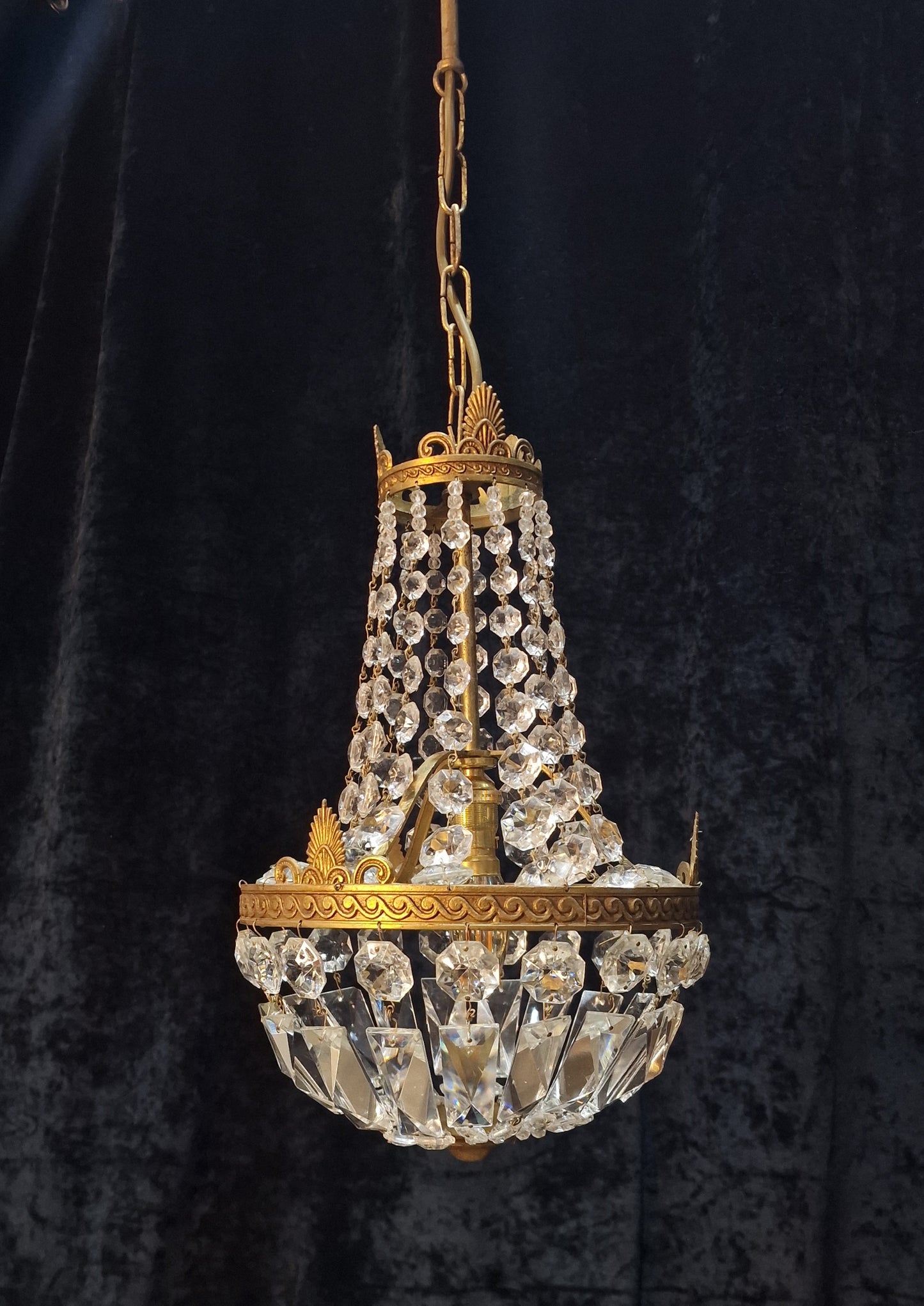 Lovely Antique French 1 Light Brass Montgolfiere Bag and Tent Chandelier Light