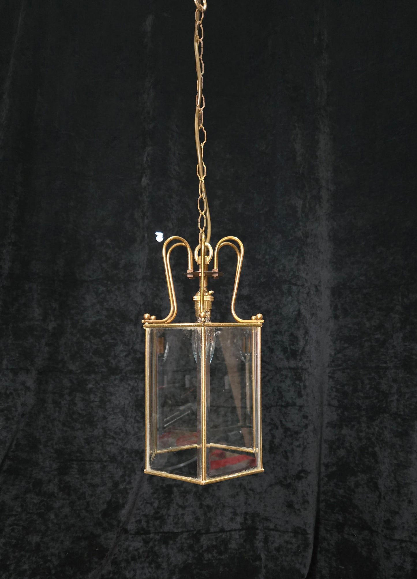 Classical Vintage Hexagon 1 Light Brass Bevelled Glass Lantern Ceiling Light