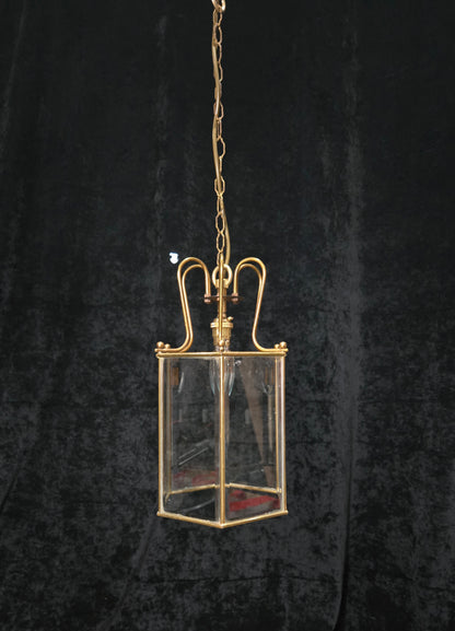 Classical Vintage Hexagon 1 Light Brass Bevelled Glass Lantern Ceiling Light