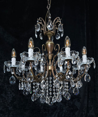 Fabulous Large Vintage Italian Heavy 8 Arm Leaf Crystal Chandelier Ceiling Light