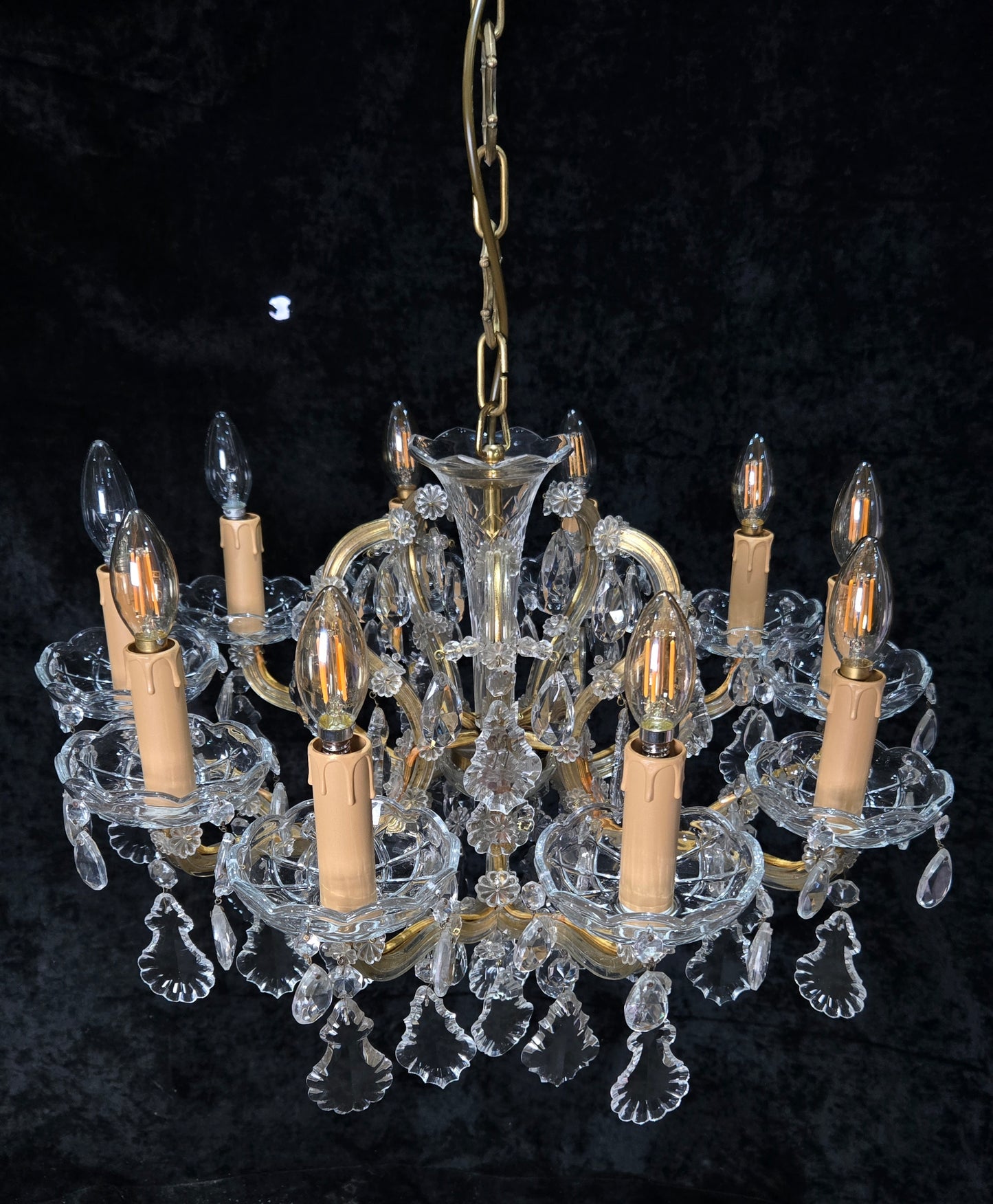 Stunning Vintage Made in Germany Marie Therese Crystal Brass 10 Light Chandelier
