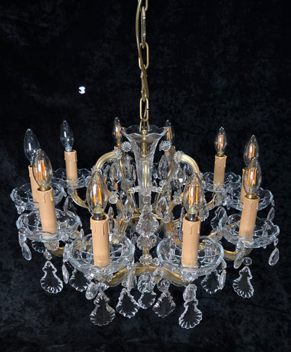 Stunning Vintage Made in Germany Marie Therese Crystal Brass 10 Light Chandelier