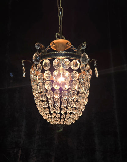 Stunning Antique French Empire Style Brass Crystal Leaf Chandelier Ceiling Light