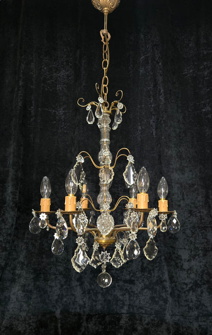 Beautiful Antique French 6 Arm Brass 3 Tier Crystal Chandelier Ceiling Light