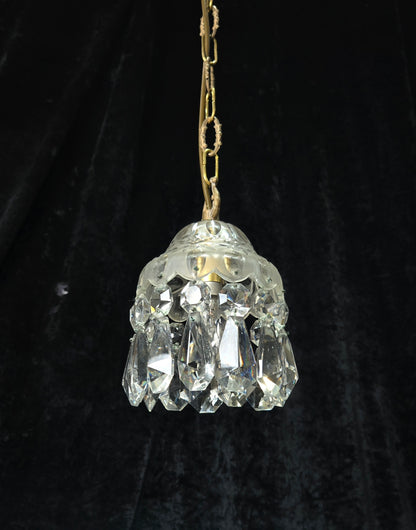 Beautiful Petite Cut Glass Crystal Antique Shade Brass Pendant Light Chandelier
