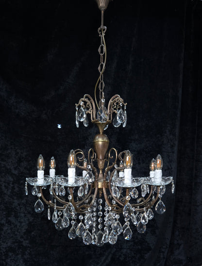 Fabulous Large Vintage Italian Heavy 8 Arm Leaf Crystal Chandelier Ceiling Light