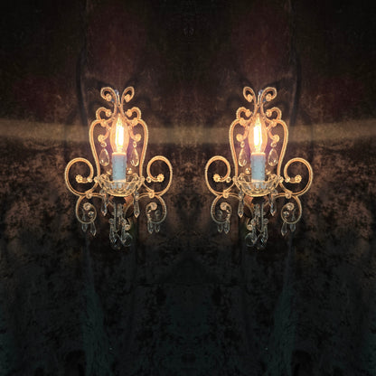 Elegant Pair Vintage Italian Venetian Style Crystal Glass and Iron Wall Lights