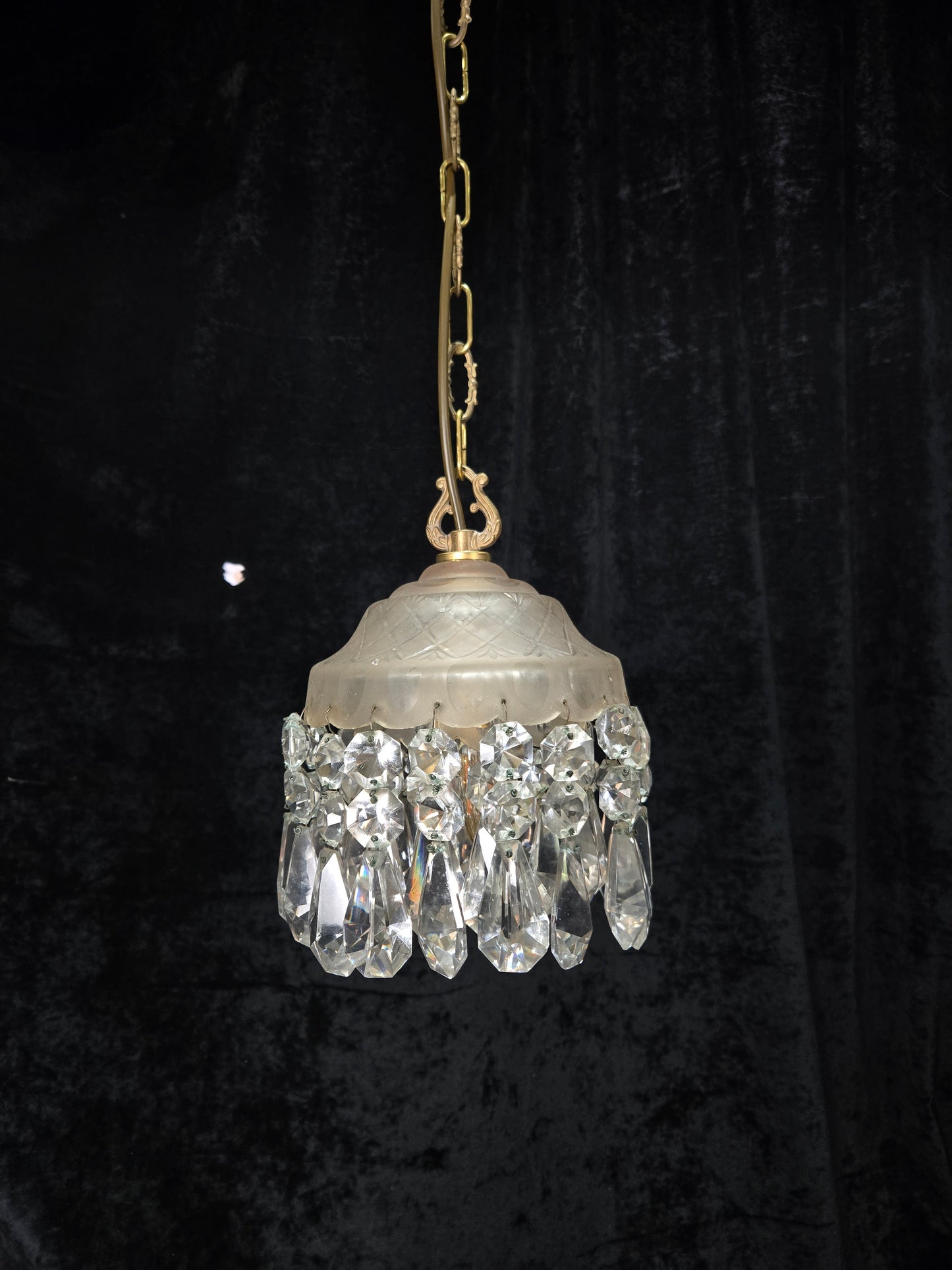 Classical Antique Czech 2 Tier Crystal Glass Brass Pendant Light Chandelier