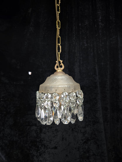 Classical Antique Czech 2 Tier Crystal Glass Brass Pendant Light Chandelier