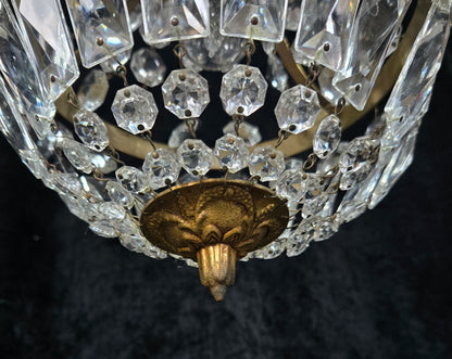 Traditional Antique French 1 Light Brass and Crystal Montgolfiere Chandelier