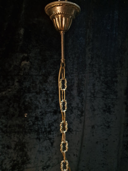 Beautiful Vintage French 6 Arm Brass Caged Crystal Chandelier Ceiling Light