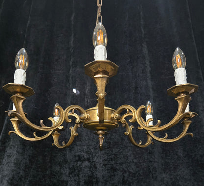 Traditional Heavy Vintage Dutch 8 Arm Brass Gothic Style Chandelier Light