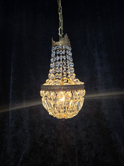 Traditional Antique French 1 Light Brass and Crystal Montgolfiere Chandelier
