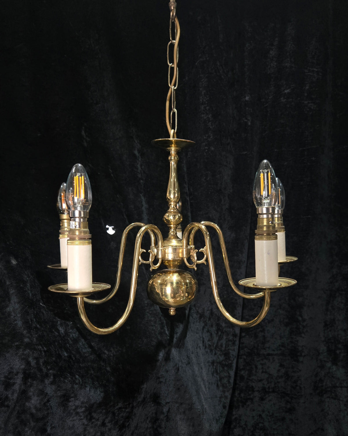 Classical 5 Arm Polished Brass Flemish Chandelier Ceiling Light