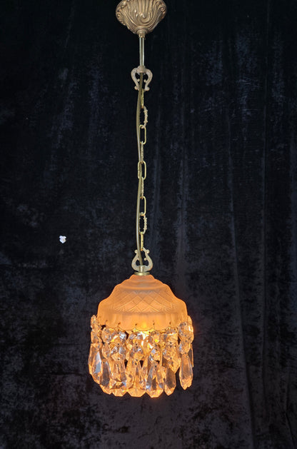 Classical Antique Czech 2 Tier Crystal Glass Brass Pendant Light Chandelier