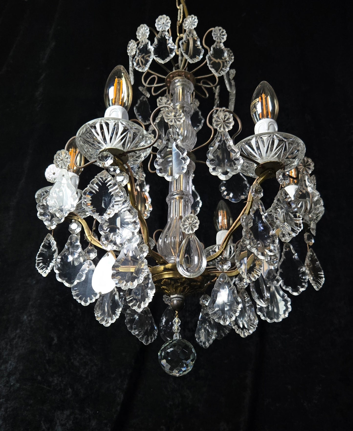 Fabulous Heavy Antique French 6 Arm Bronze Tiered Crystal Chandelier Light