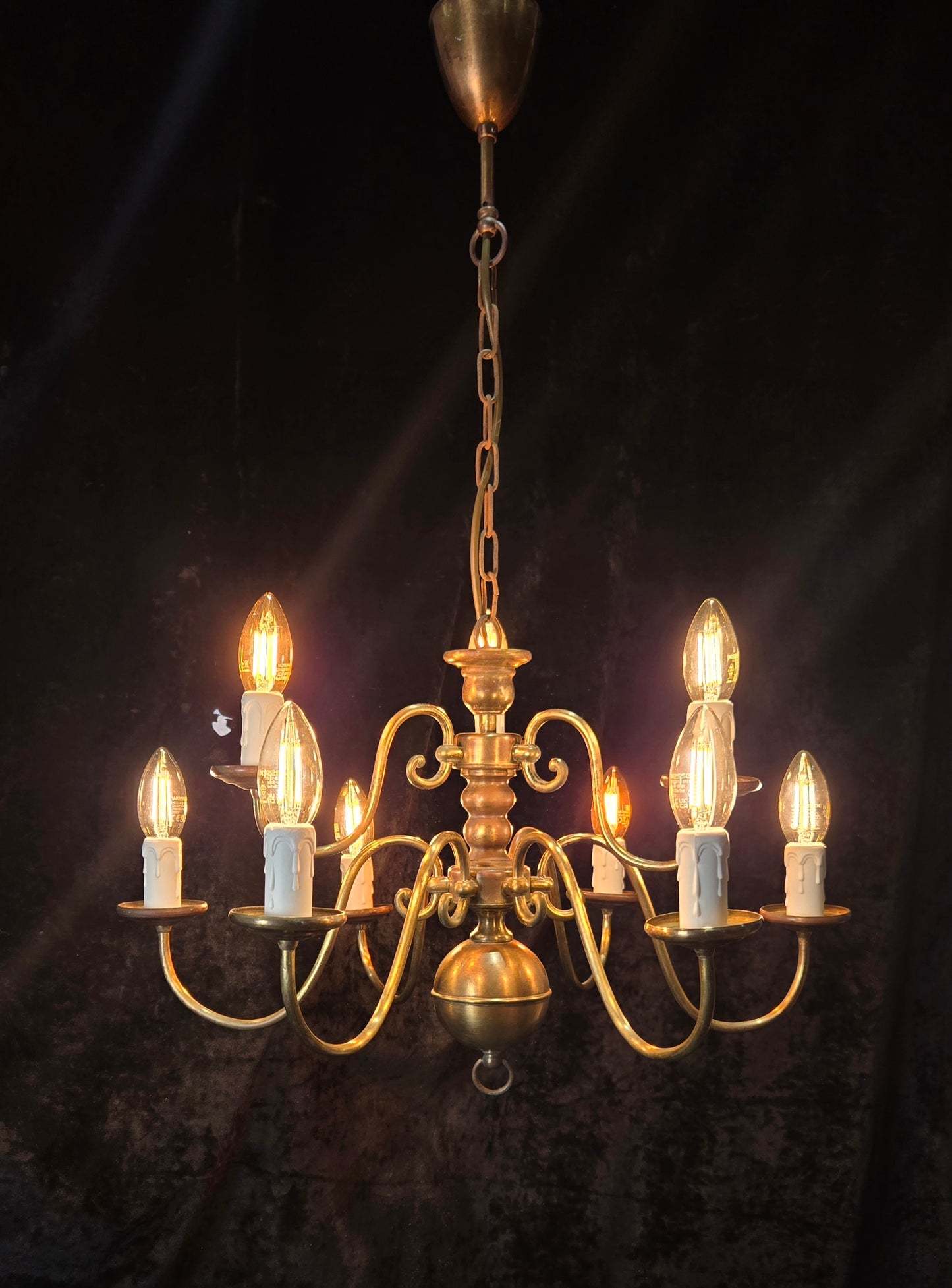 Traditional Antique 9 Arm 2 Tier Brass Flemish Chandelier Ceiling Light