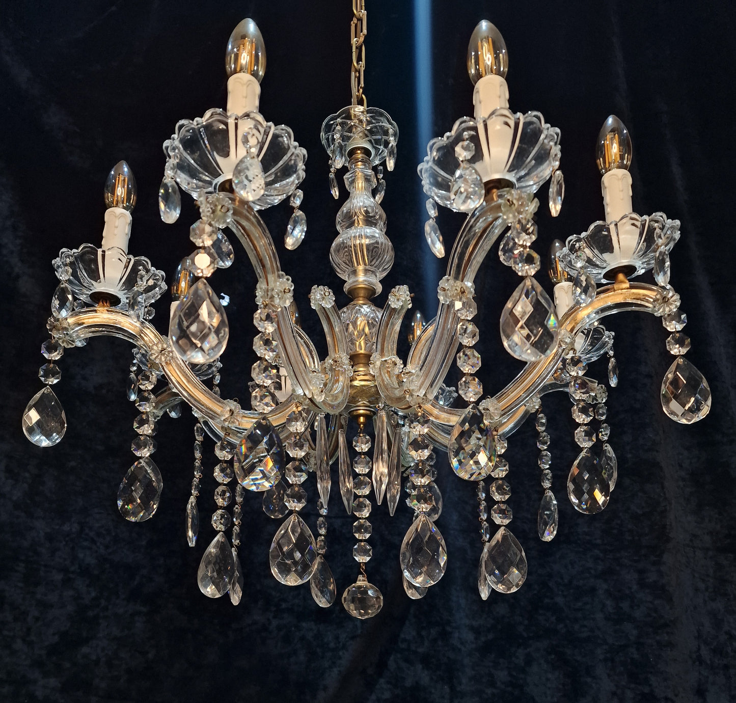Fabulous Vintage French Large 8 Arm Glass Crystal Marie Therese Chandelier Light