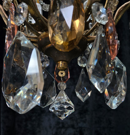 Beautiful Antique Italian 6 Arm Brass Crystal Cage Chandelier Ceiling Light