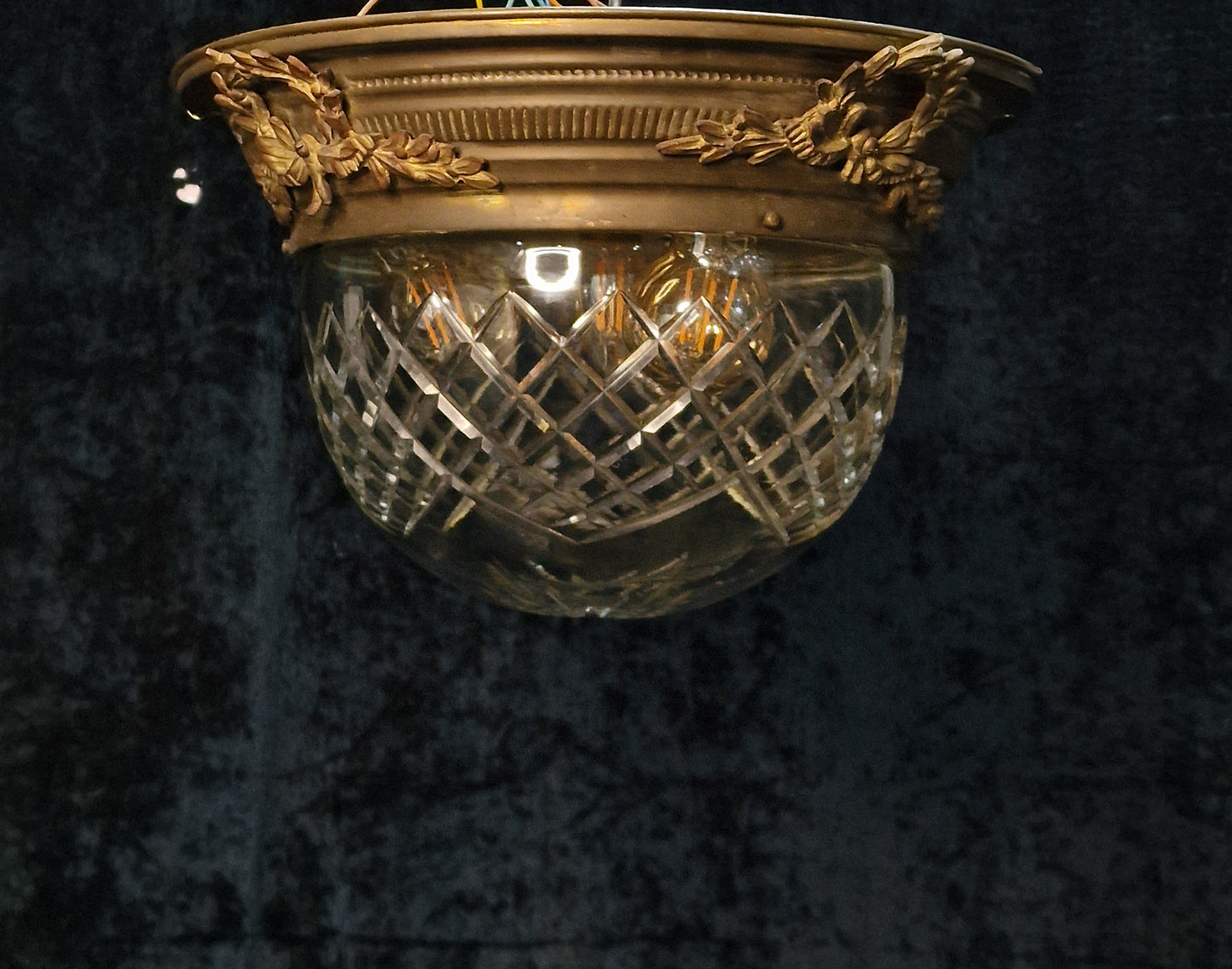 Classical Antique French Flush Mount Large 4 Light Cut Glass Ceiling Light